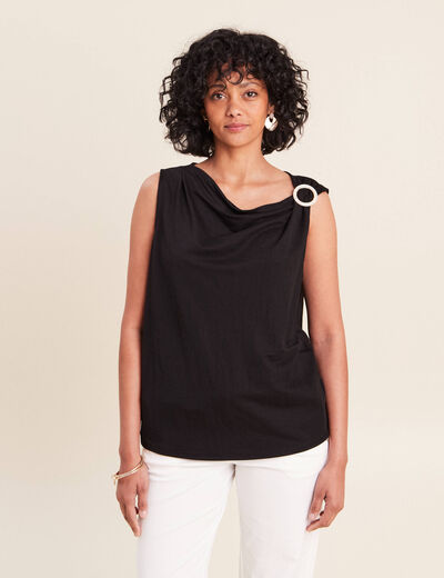 T-shirt col b&eacute;nitier noir femme