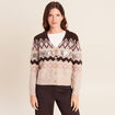 Cardigan jacquard col rond marron femme