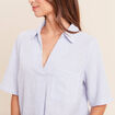 Blouse ample col chemise manches courtes bleu femme
