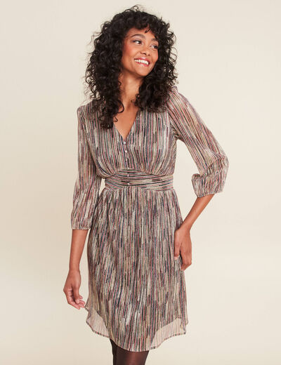 Robe évasée manches 3/4 rose femme