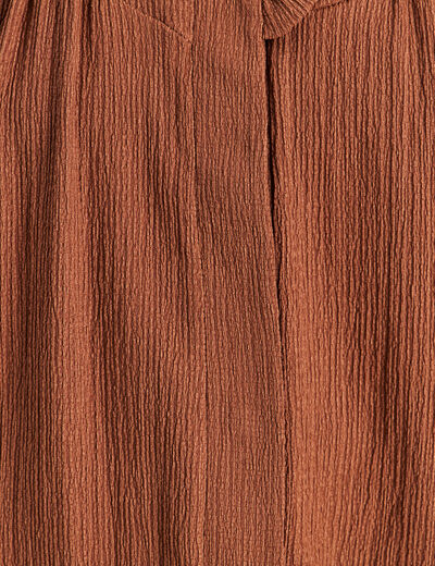 Blouse droite pliss&eacute;e col montant marron fonc&eacute; femme