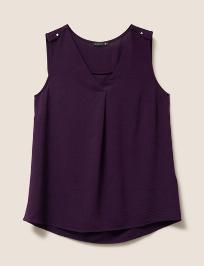 Blouse sans manches col v fluide prune femme