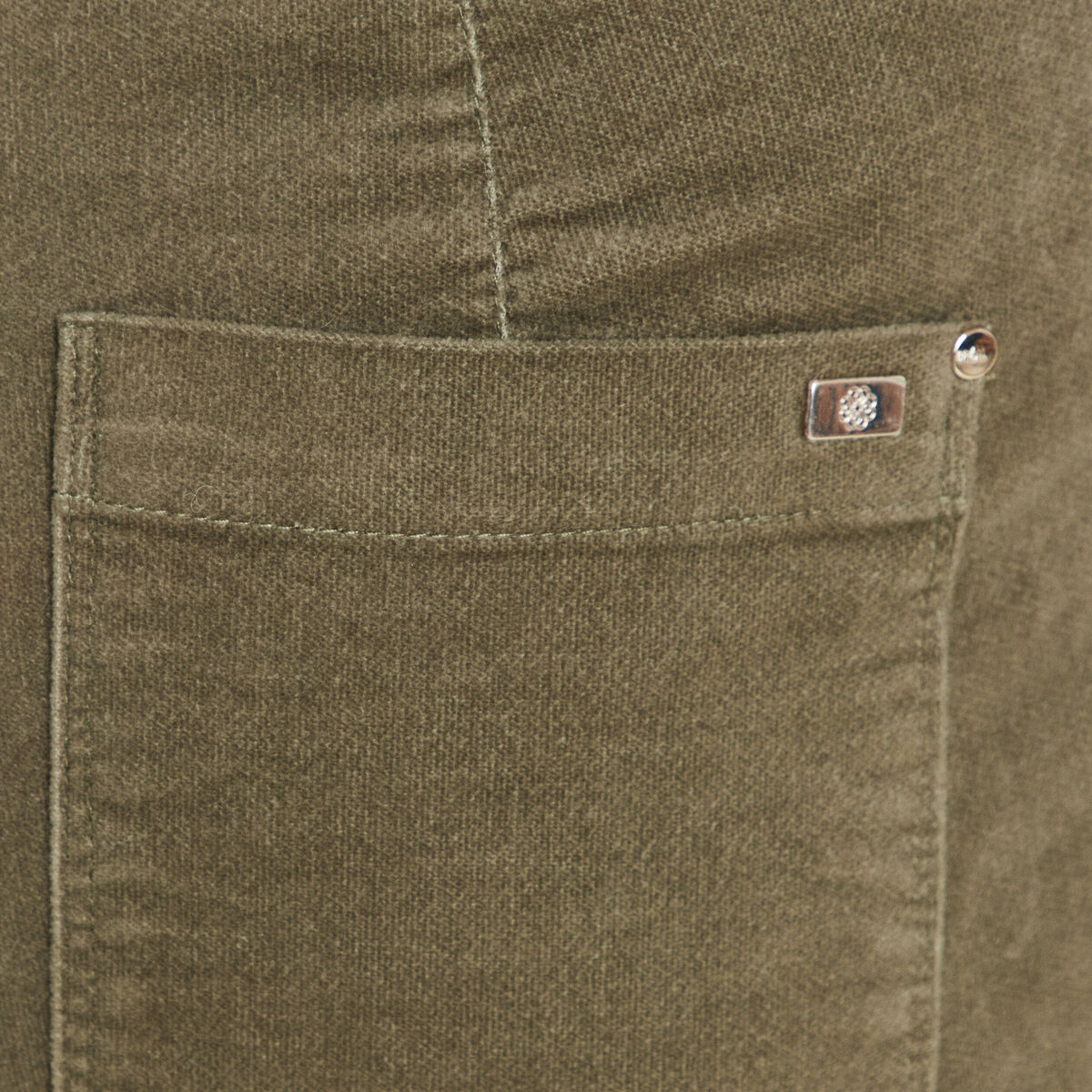 Pantalon bootcut taille haute velours vert kaki femme