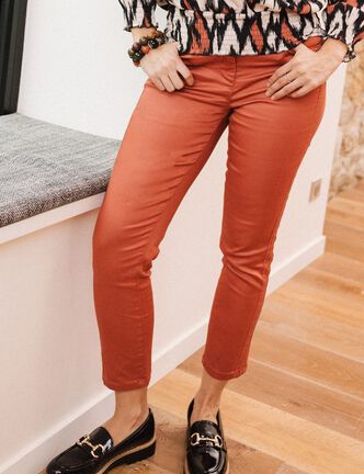 Pantalon ajusté enduit vieux rose femme