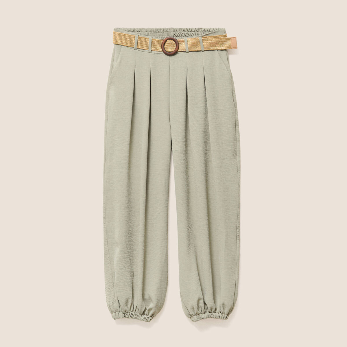 Pantalon large pliss&eacute; vert clair femme