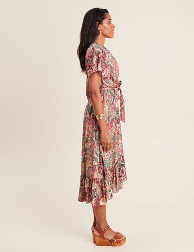 Robe longue évasée fluide rose femme