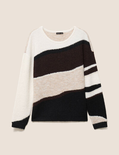 Pull col rond manches longues creme femme