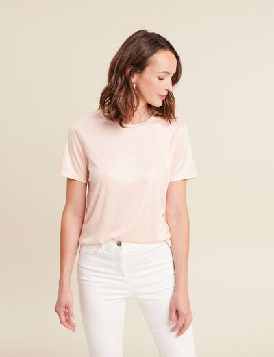 t-shirt droit court satiné col rond vieux rose femme