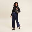 Pantalon large velours bleu fonc&eacute; femme
