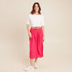Jupe longue évasée ceinturée rouge corail femme