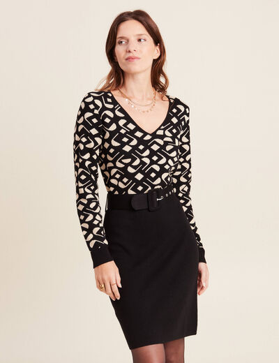 Robe tricot ajust&eacute;e 2-en-1 noir femme