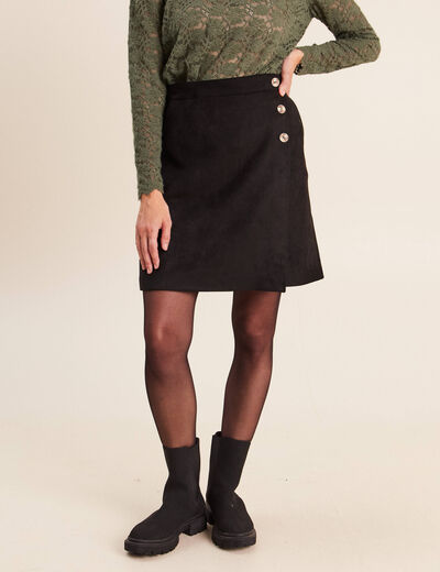 Jupe courte trap&egrave;ze aspect daim noir femme