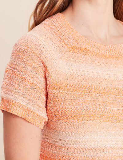 Pull col rond manches courtes orange fluo femme