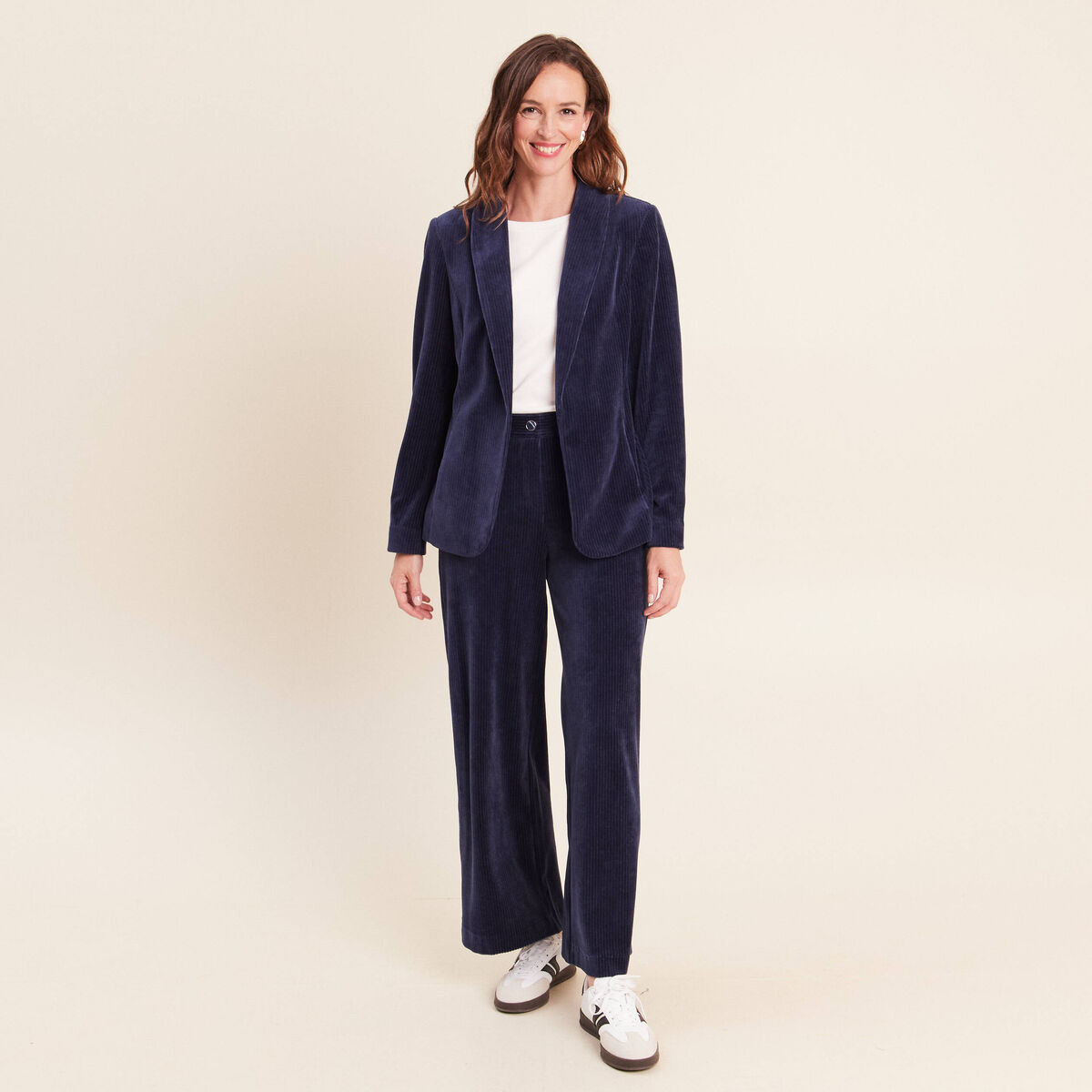 Veste tailleur velours bleu marine femme