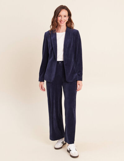 Veste tailleur velours bleu marine femme