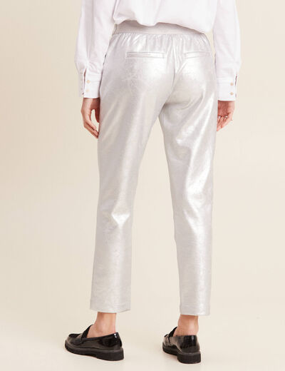 Pantalon jogging métallisé gris argent femme