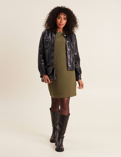 Blouson cintré simili cuir noir femme