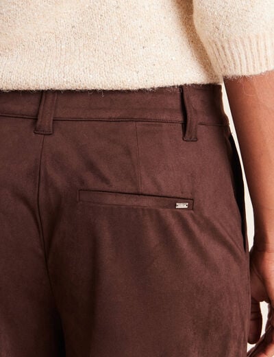 Pantalon large 7/8&egrave;me aspect daim marron fonc&eacute; femme
