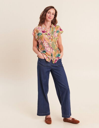 Chemise droite manches courtes orange femme