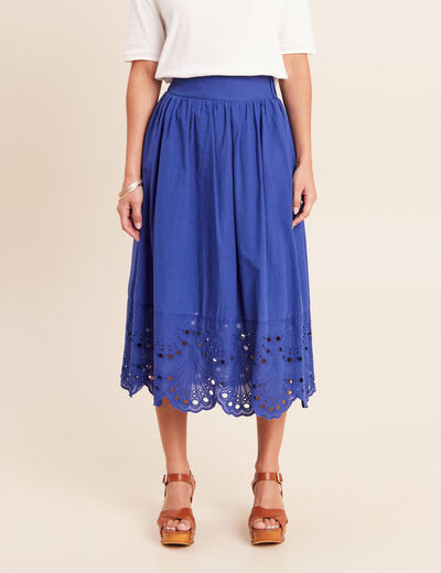 Jupe taille haute doubl&eacute;e avec broderie bleu fonc&eacute; femme