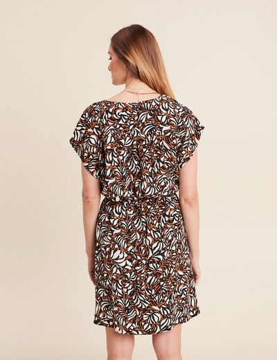 Robe droite courte manches courtes marron femme