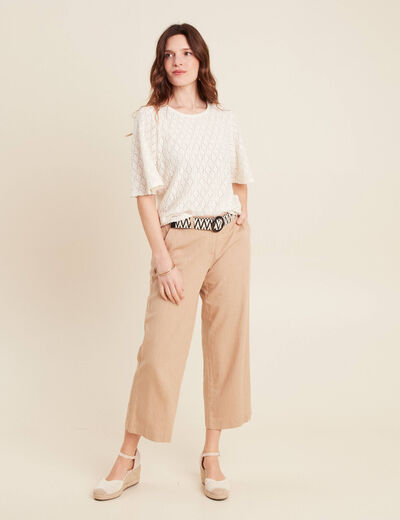 Blouse manches courtes ajourée ecru femme