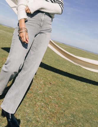 Jean taille haute denim gris clair femme