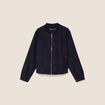 Bomber manches longues en velours doubl&eacute; bleu fonc&eacute; femme