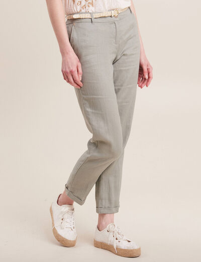 Pantalon flou ceinturé vert clair femme