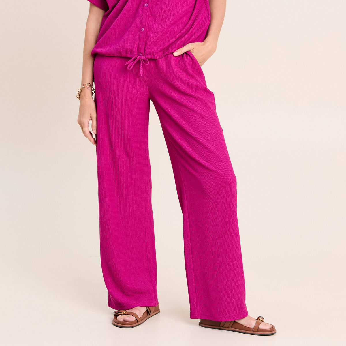 Pantalon large taille haute violet clair femme