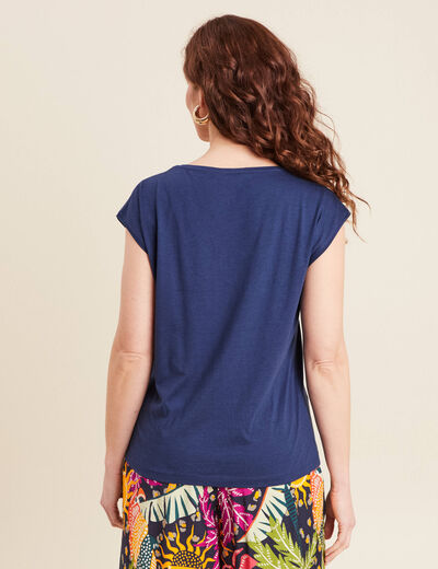 Débardeur sans manches brodé bleu foncé femme