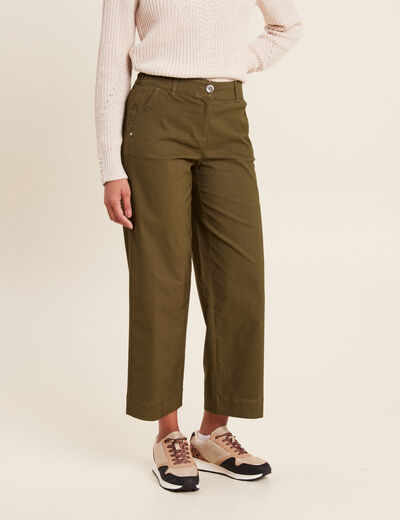 Pantalon large 7/8ème vert olive femme