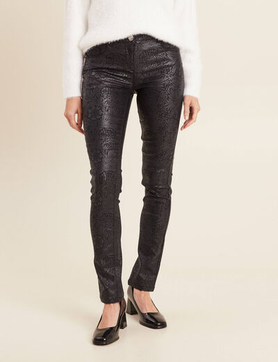 Pantalon ajusté enduit noir femme