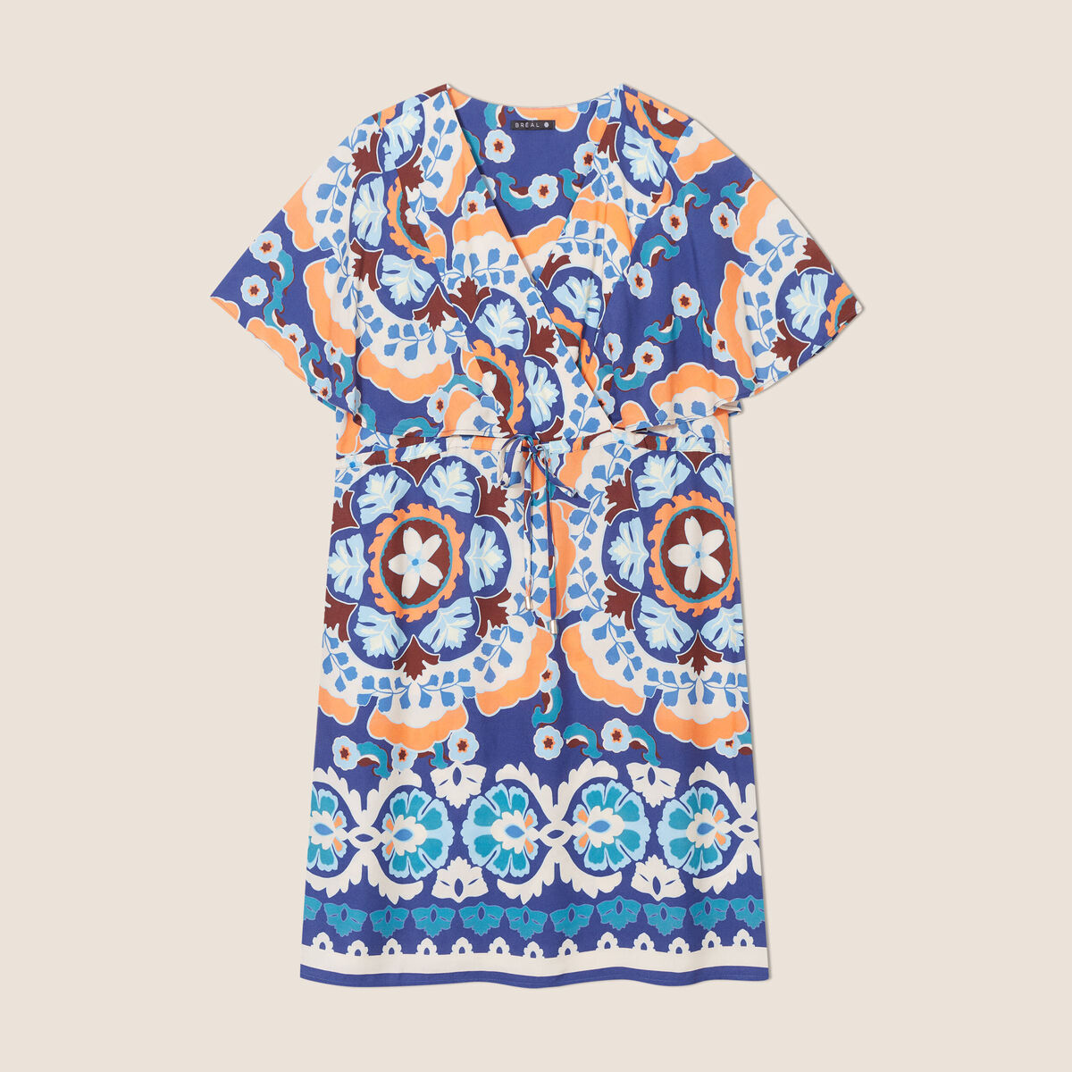 Robe droite col cache-coeur bleu femme