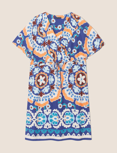 Robe droite col cache-coeur bleu femme