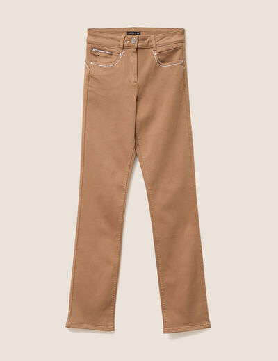 Pantalon droit taille haute taupe femme