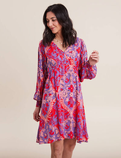 Robe évasée manches 3/4 rouge femme