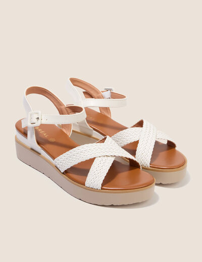 Sandales &agrave; talon compens&eacute; avec brides blanc femme
