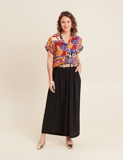 Pantalon jupe-culotte large noir femme