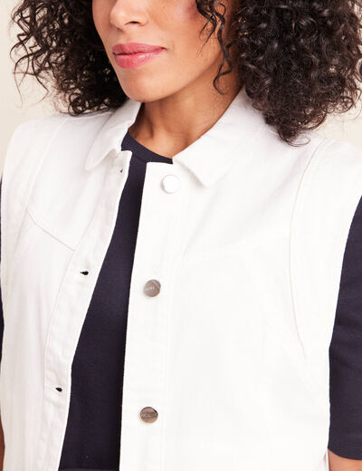 Veste sans manches en jean ecru femme