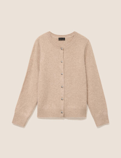 Gilet col rond sable femme