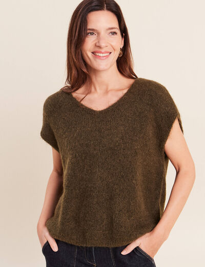 Pull sans manches vert kaki femme