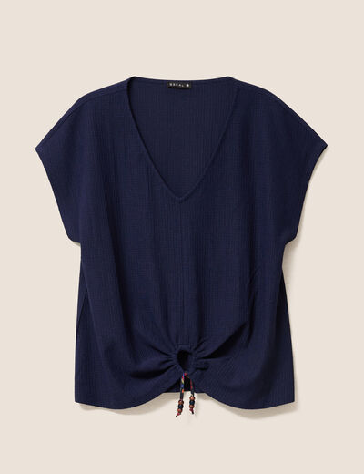 T-shirt bas resserr&eacute; manches courtes bleu marine femme