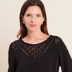 Blouse droite manches longues dentelle noir femme