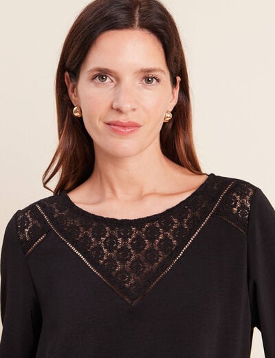 Blouse droite manches longues dentelle noir femme