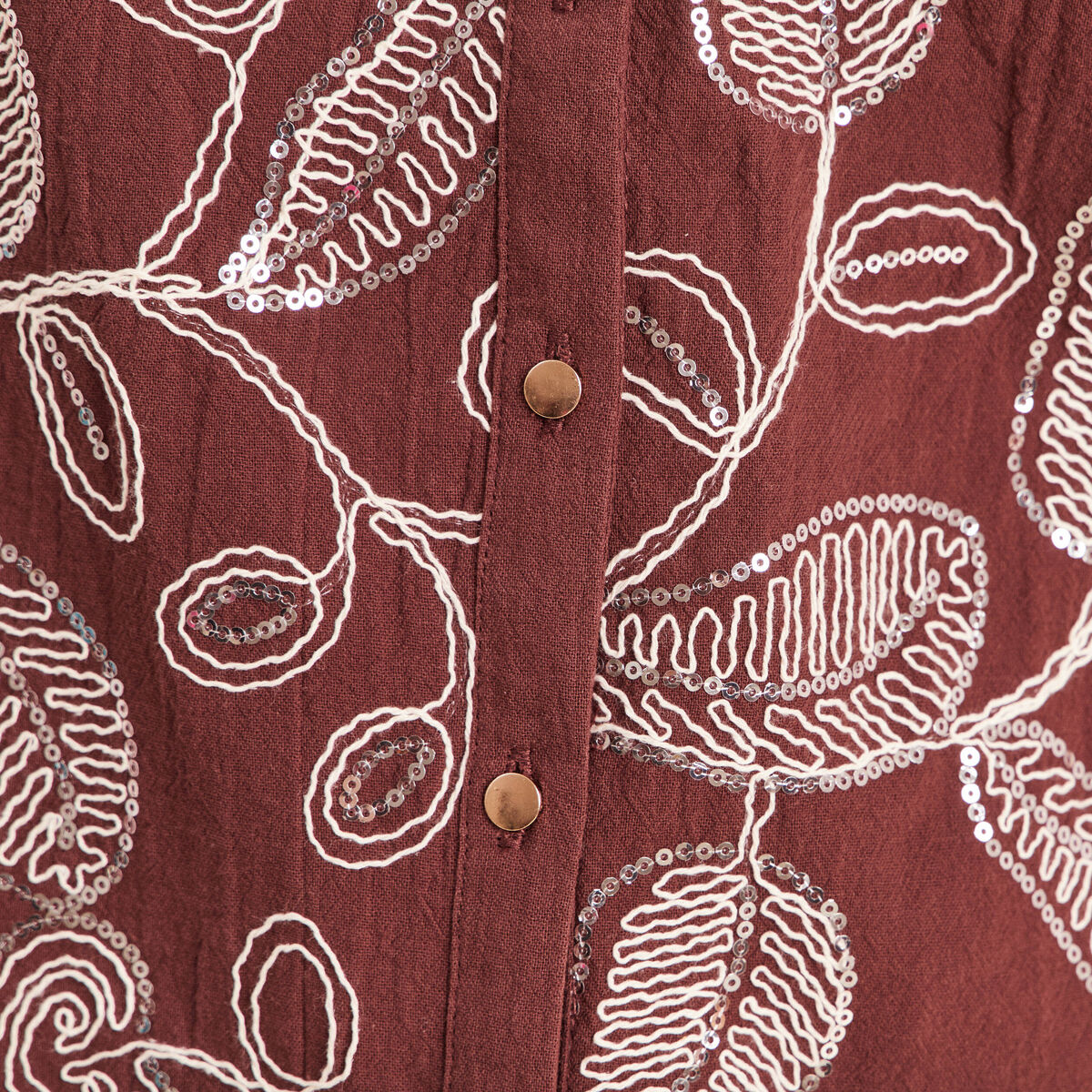 Blouse col tunisien manches 3/4 marron femme