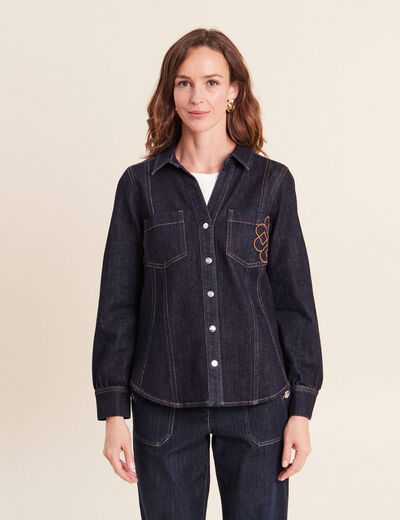 Chemise cintr&eacute;e en jean manches longues denim brut femme