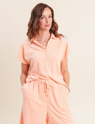 Polo droit col chemise manches courtes orange abricot femme