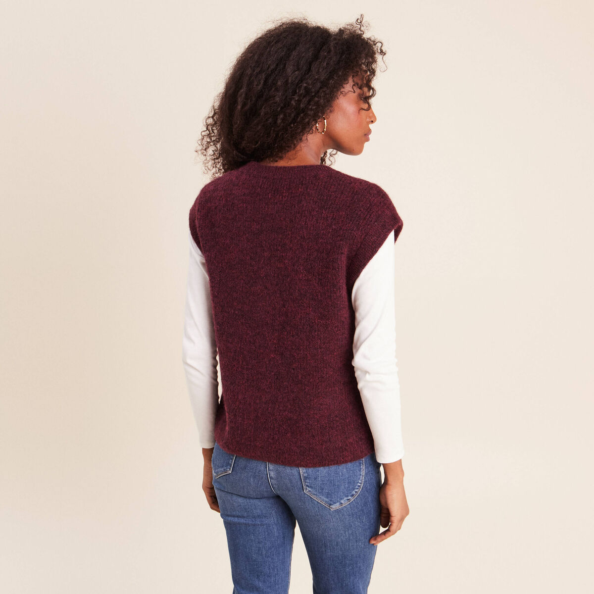 Gilet col rond bordeaux femme