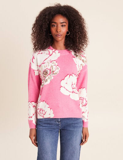Pull col rond rose femme